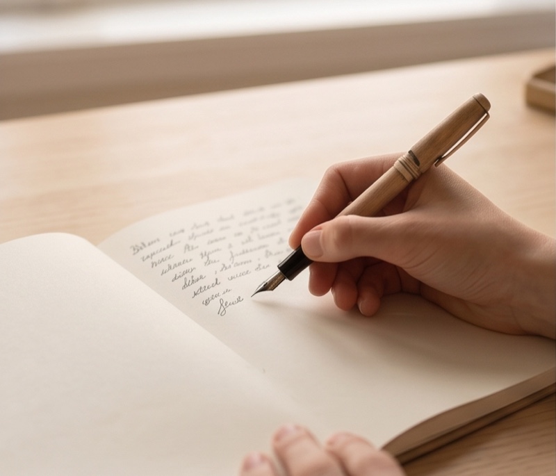 A hand writing notes in a journal