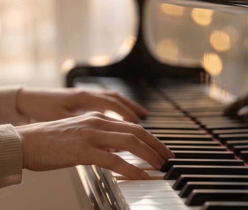 Hands playing piano keys
